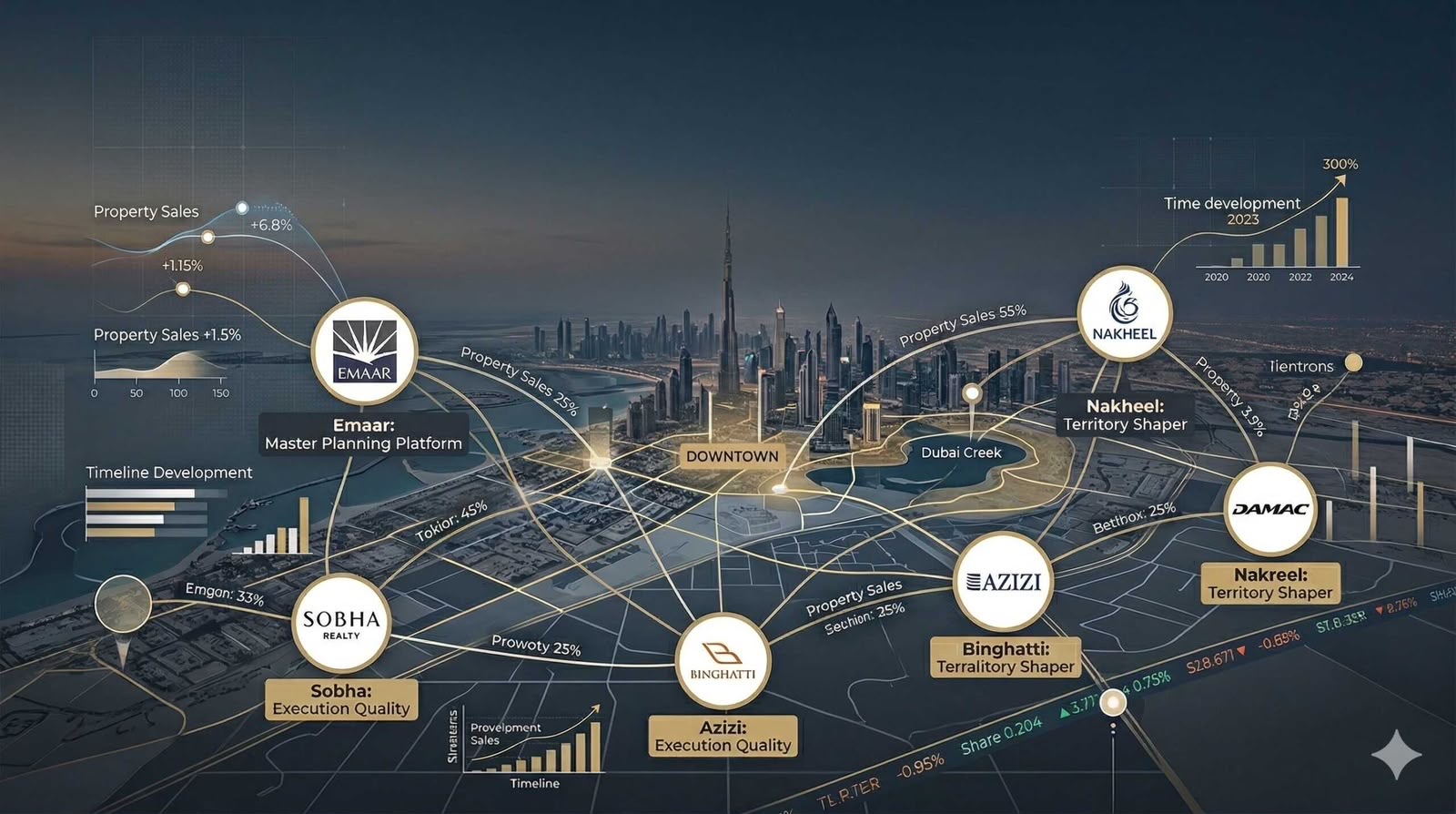 AMGlobal Properties' network across Dubai's leading developers — Emaar, Nakheel, Sobha, Azizi, Binghatti and DAMAC